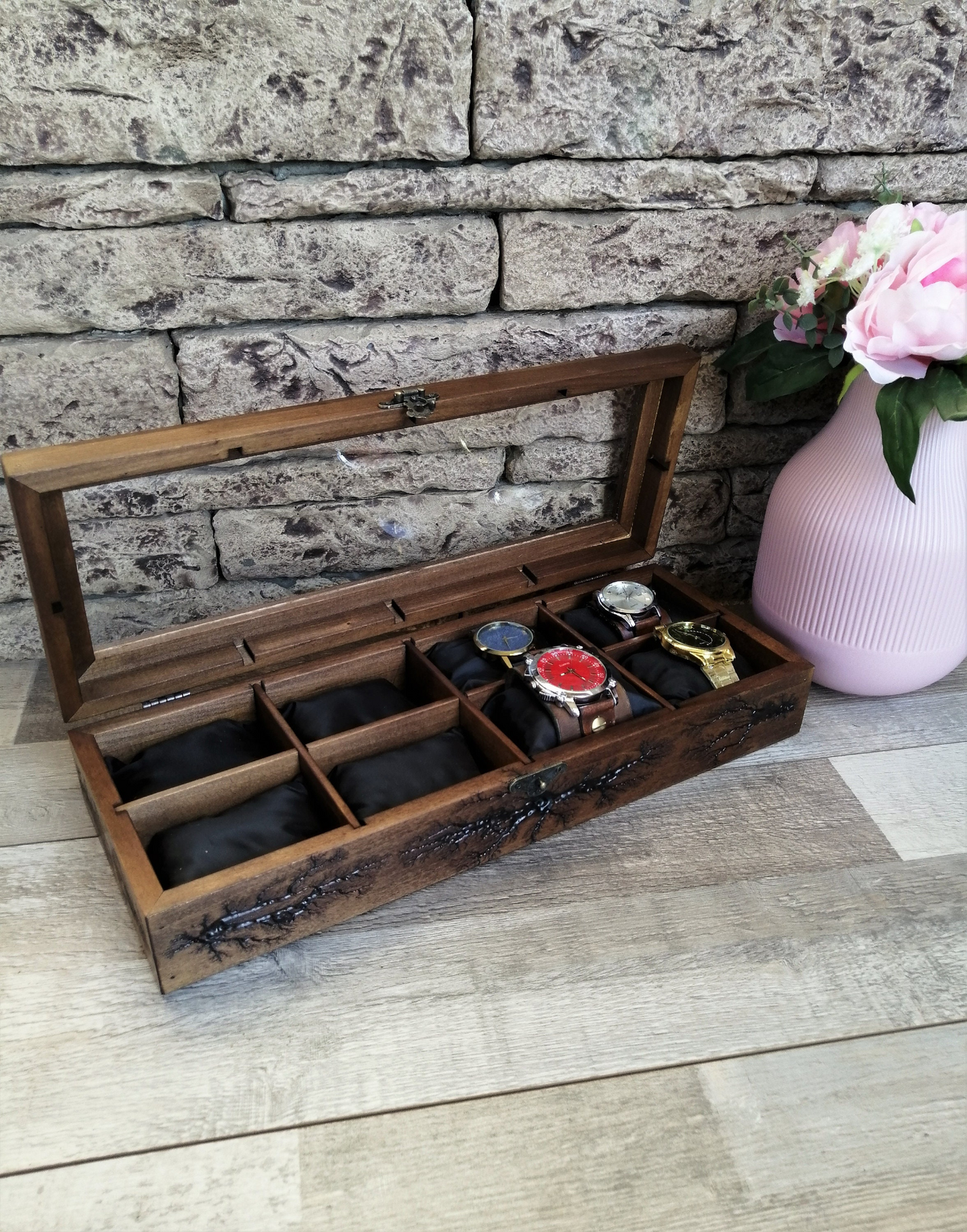 Watch Box for Men, Wood Watch Storage 8 Slots, Father's Day Gift for Dad