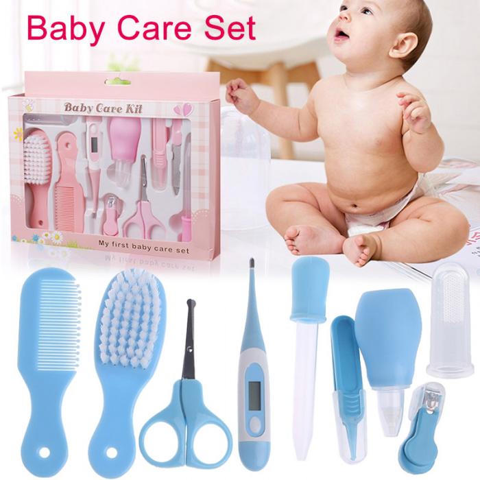 a baby with a baby care kit
