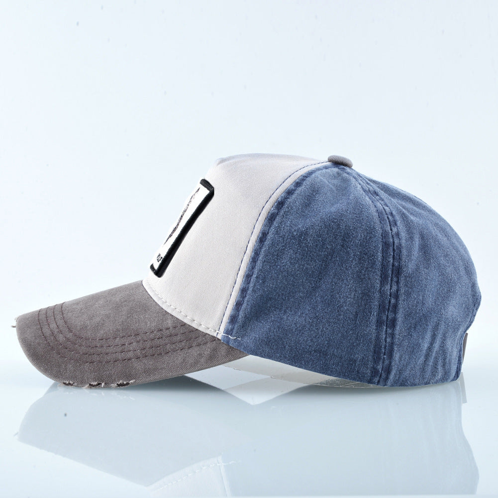 a blue and white hat