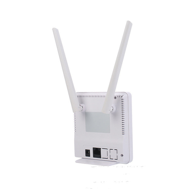 a white wi-fi router with two antennas