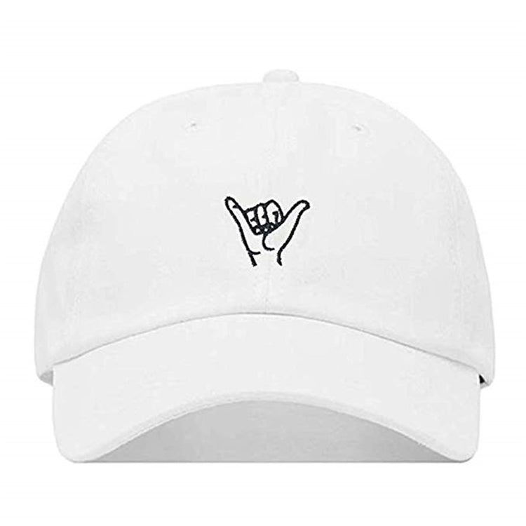 a white hat with a hand drawn on it