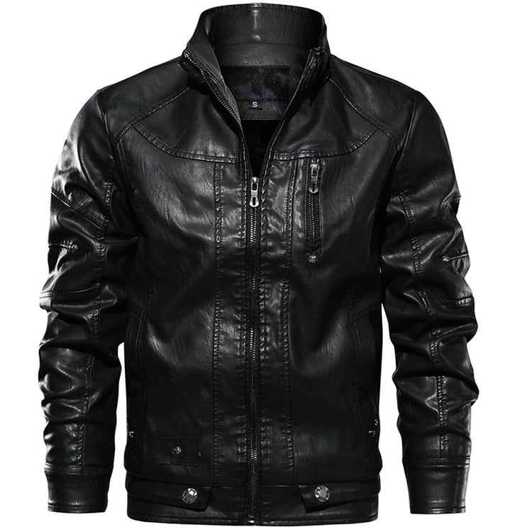 a black leather jacket with zipper