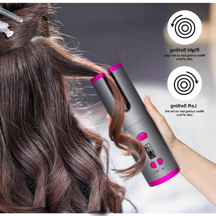 a person curling hair with a curling iron
