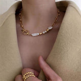 Pearl Necklace with Metal Chain Clasp