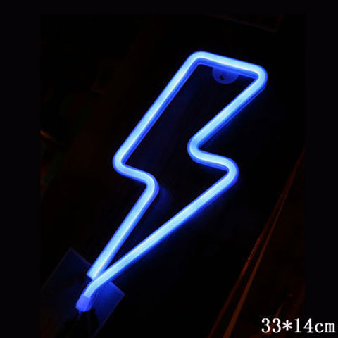 a blue neon sign with a lightning bolt