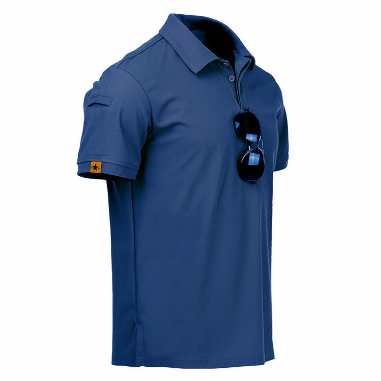 a blue shirt with sunglasses on it