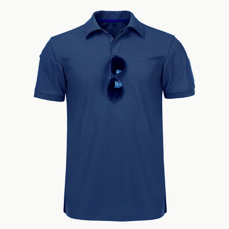 a blue shirt with sunglasses on it
