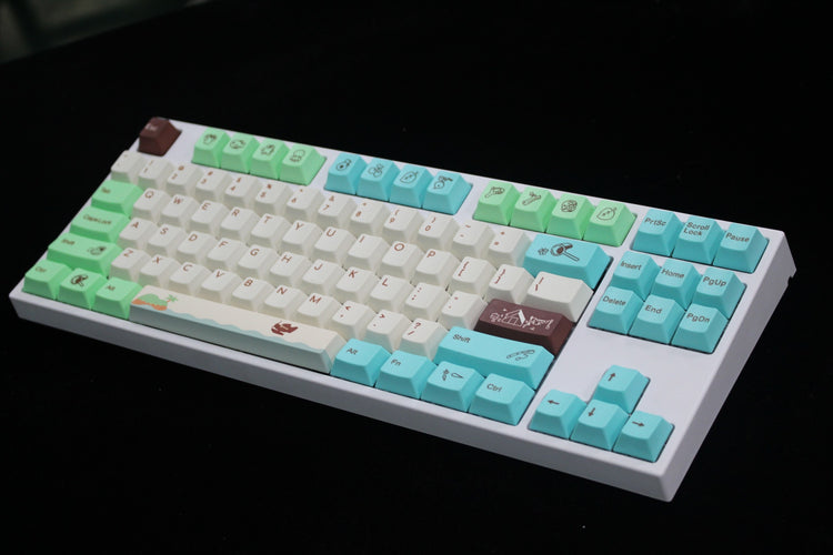 a white keyboard with colorful keys