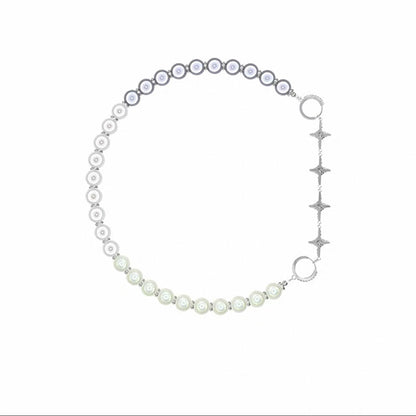 Blue Luminous Pearl Stitching Necklace Female Cross