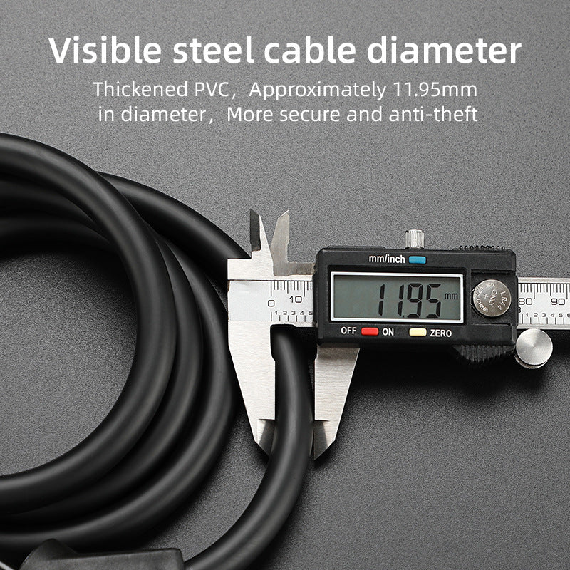 a black cable with a digital caliper