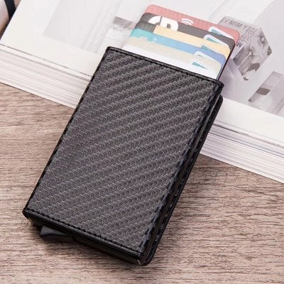 a black wallet with cards inside