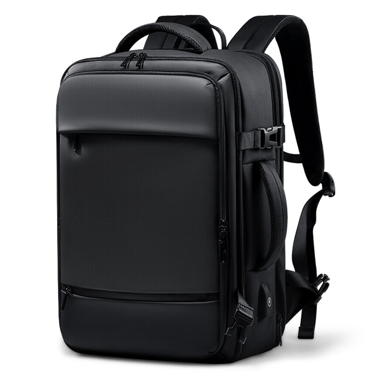 a black backpack with a strap