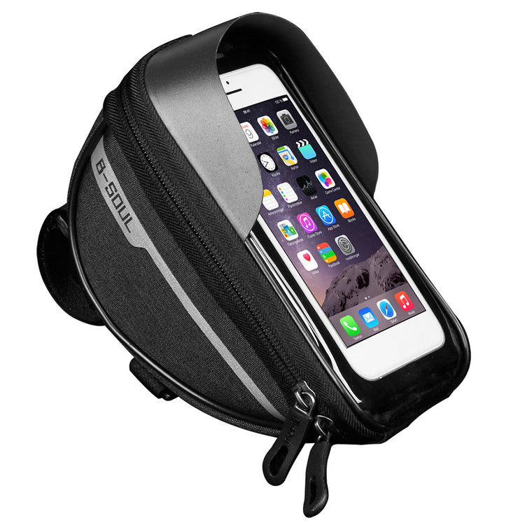 a phone in a black bag