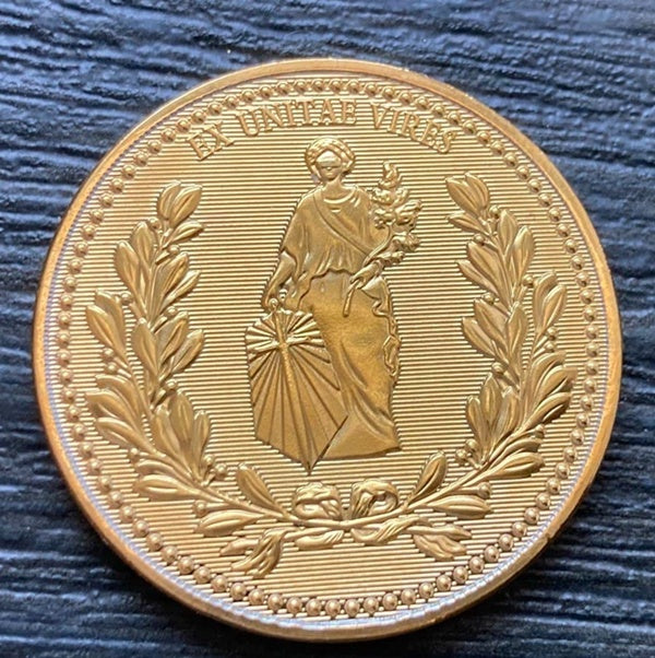 a gold coin with a picture on it