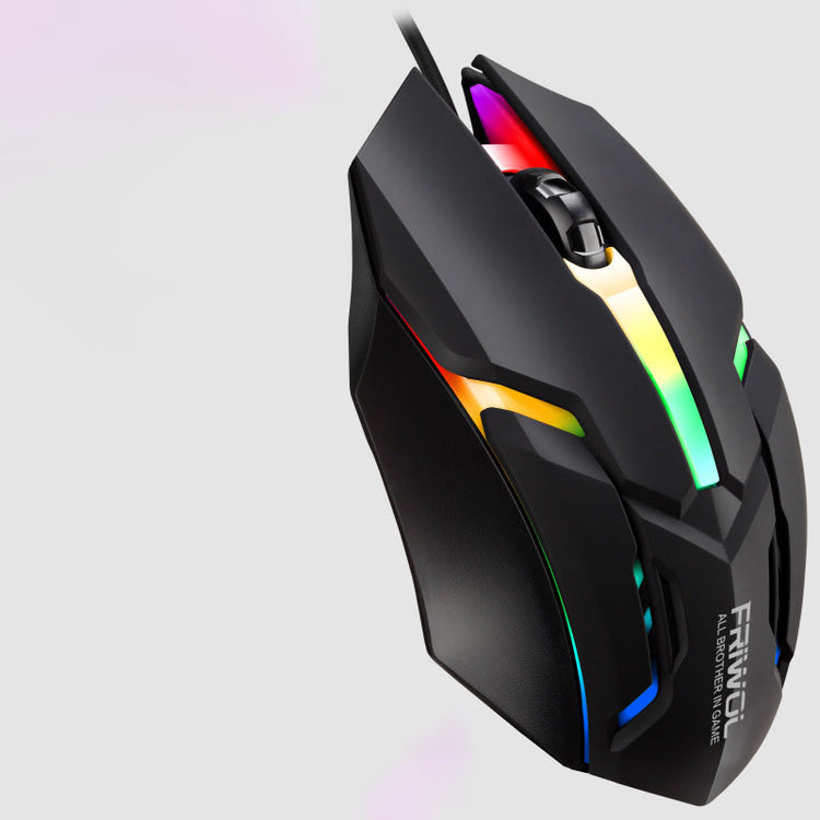 a black computer mouse with rainbow colored lights