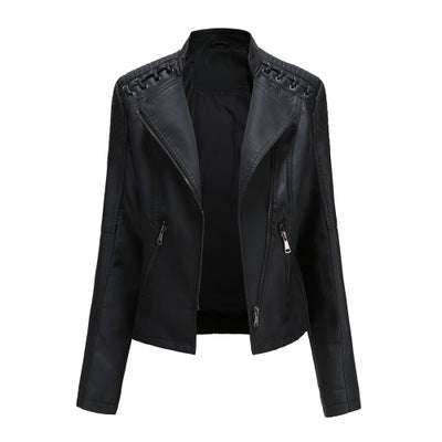 a black leather jacket with a white background