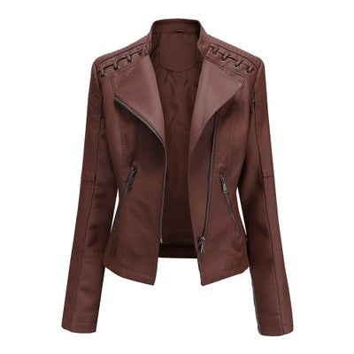 a brown leather jacket with zippers