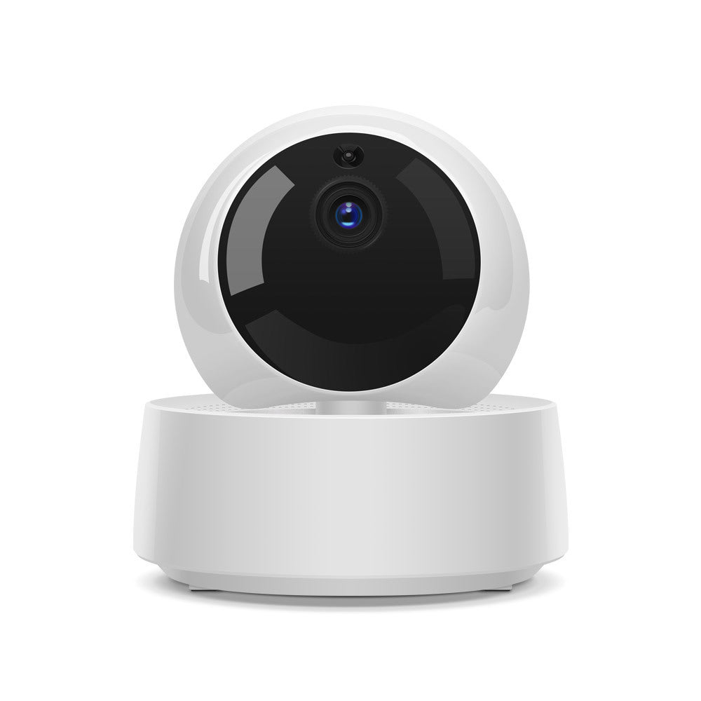 a white round camera on a white surface
