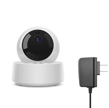 a round white camera with a black circle on it