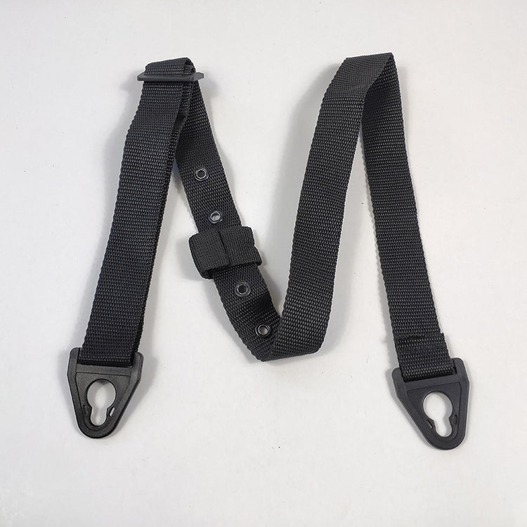 a black strap with metal hooks