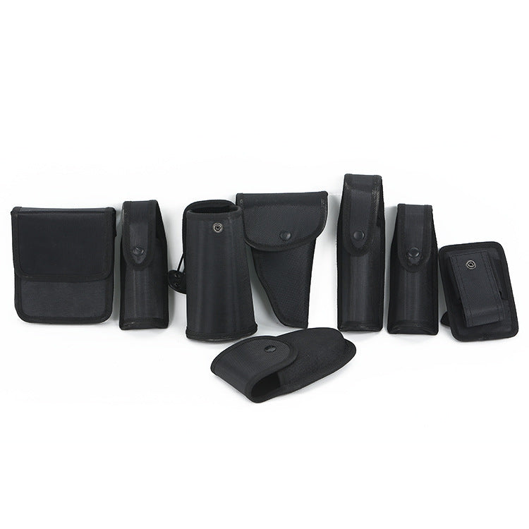 a group of black pouches