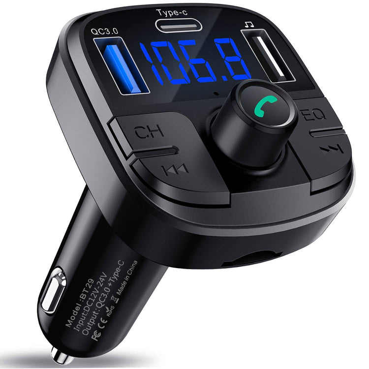 a black car charger with a blue screen