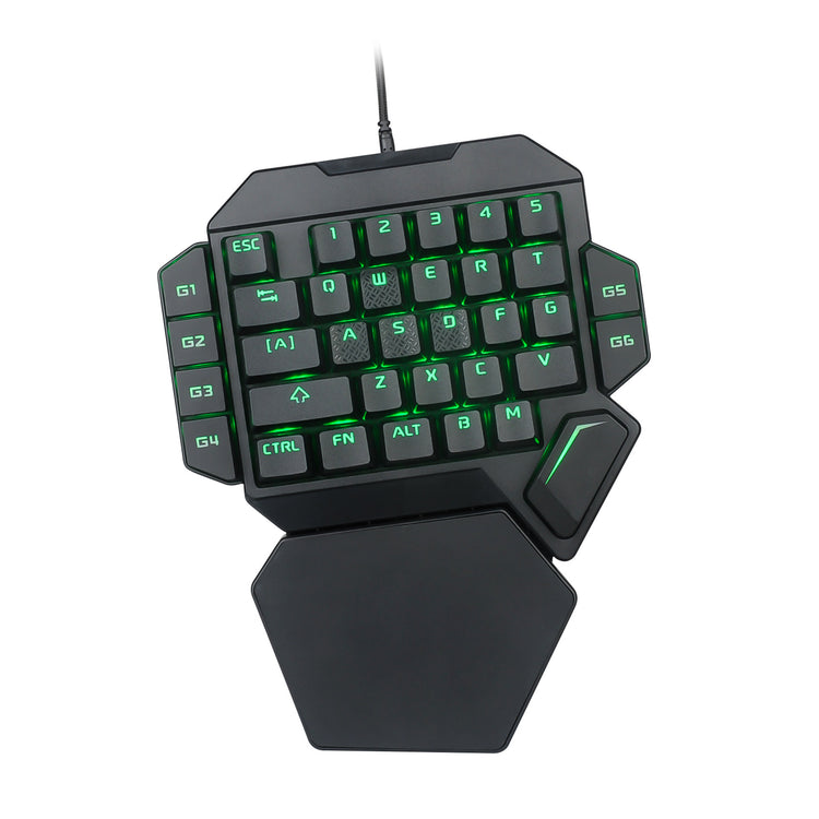 a black keyboard with green lights