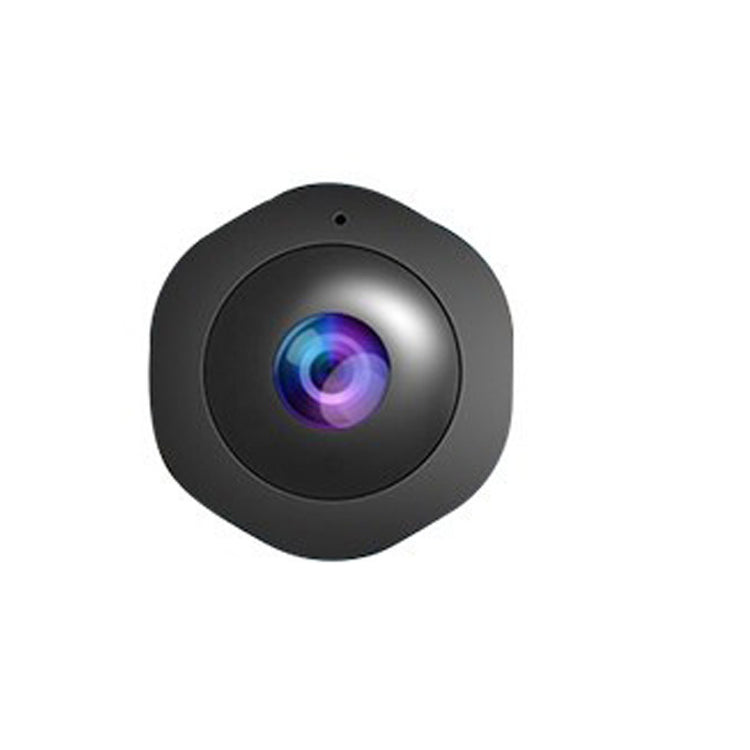 a black camera with a blue and purple lens
