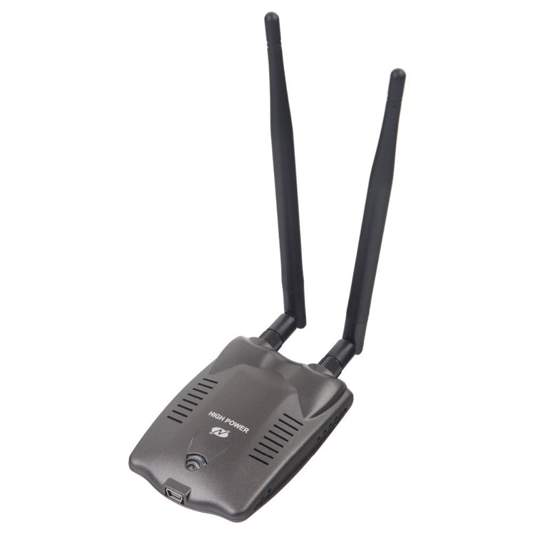 a black wireless router with two antennas
