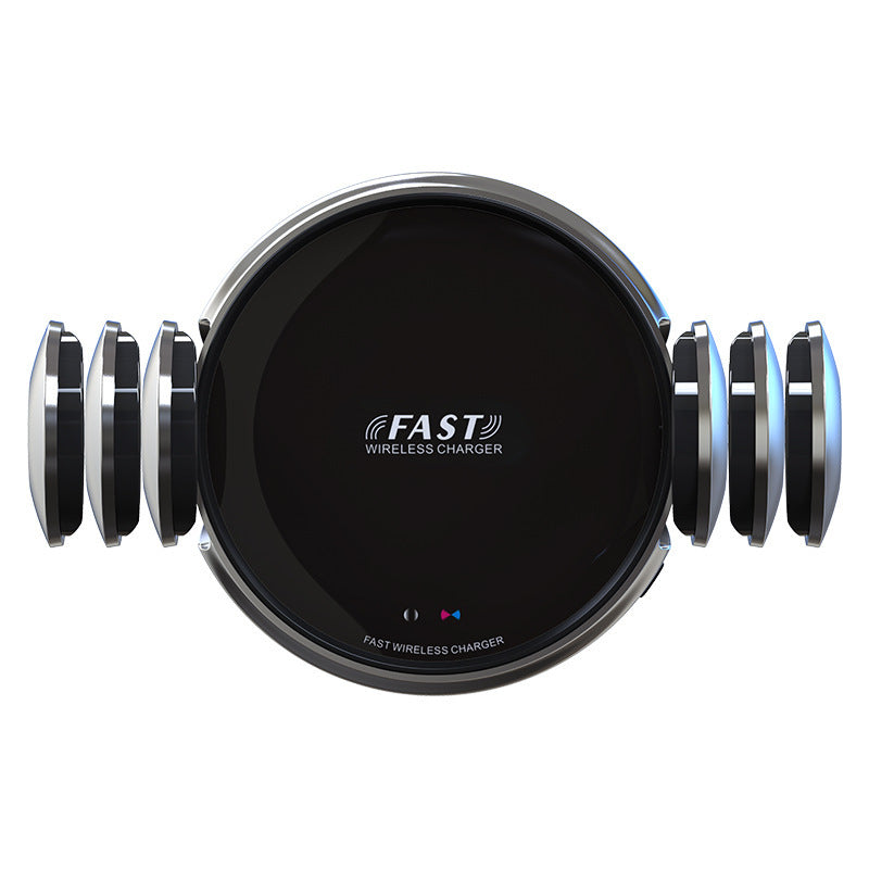a black circular object with white text