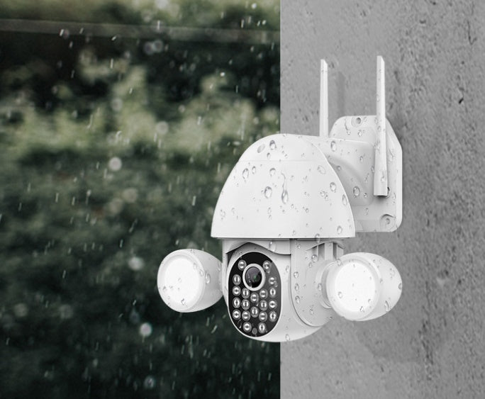 a white camera attached to a wall
