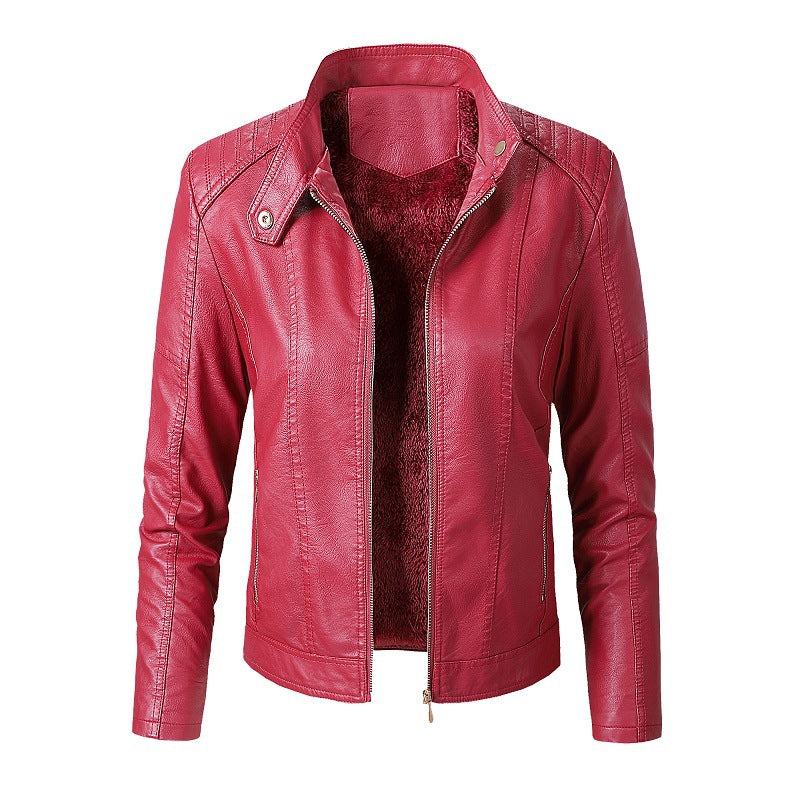a red leather jacket with a white background
