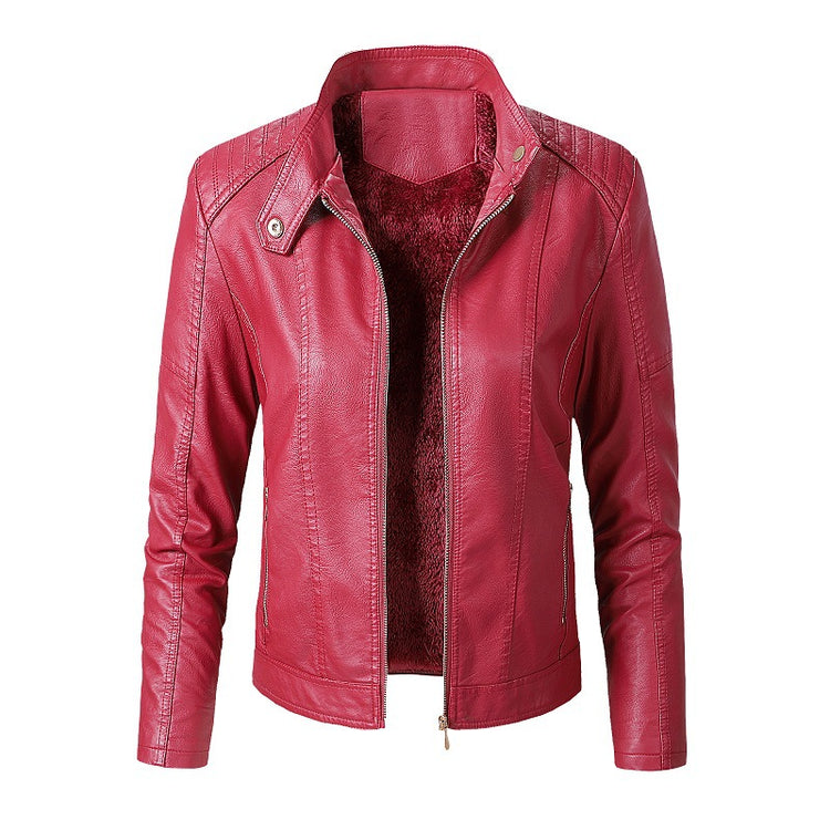 a red leather jacket with a white background