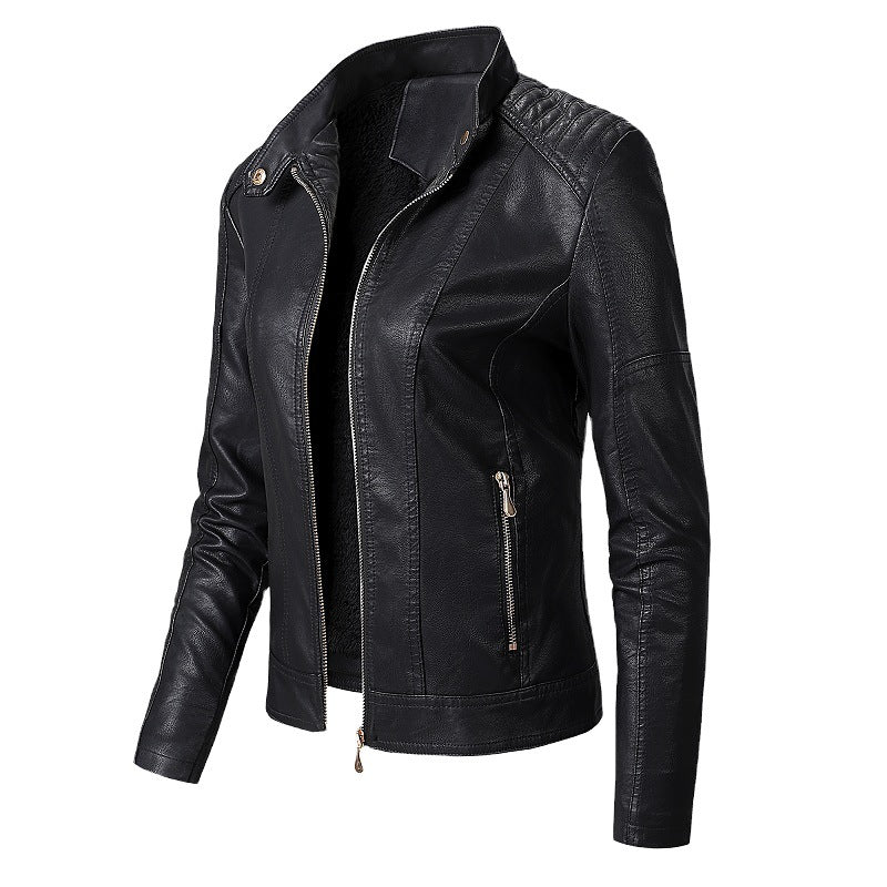 a black leather jacket with zipper