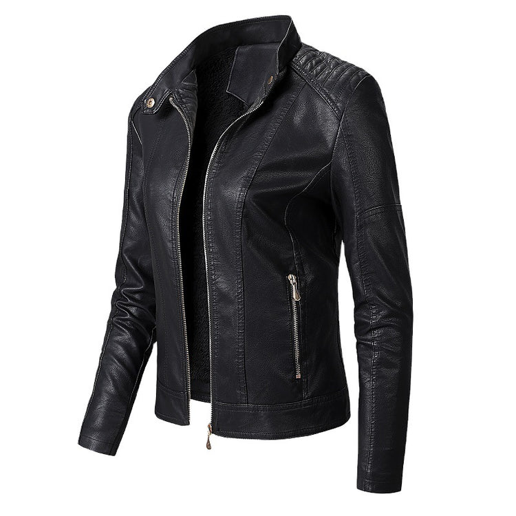 a black leather jacket with zipper