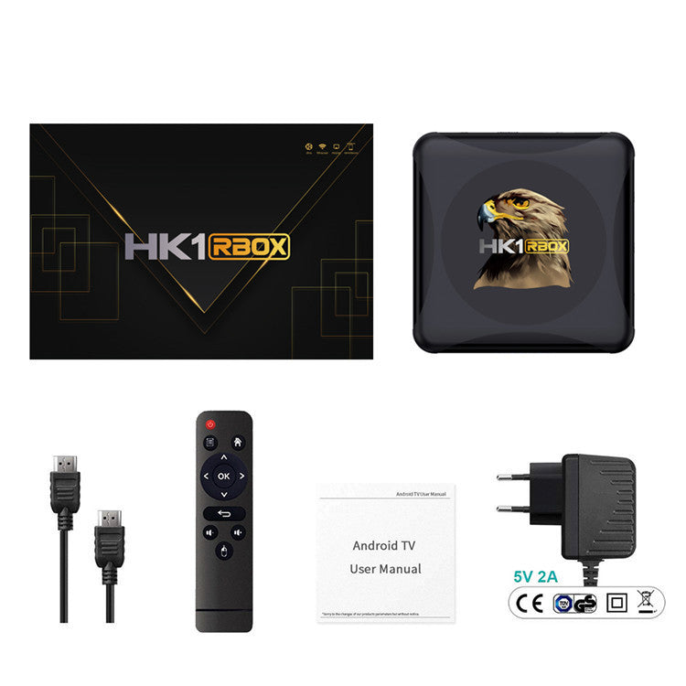 a box with a remote and a box with a logo