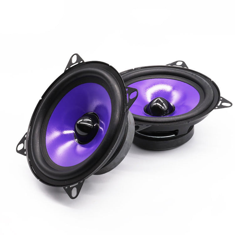 a pair of speakers with purple center