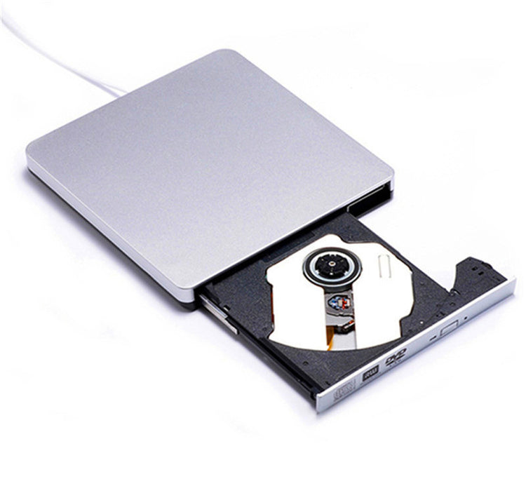 a silver dvd player with a cable