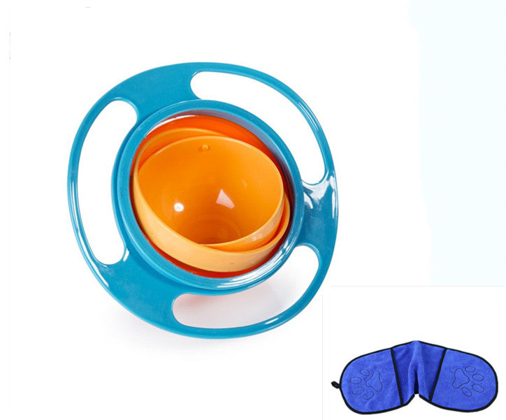 a blue and orange bowl with a blue eye mask