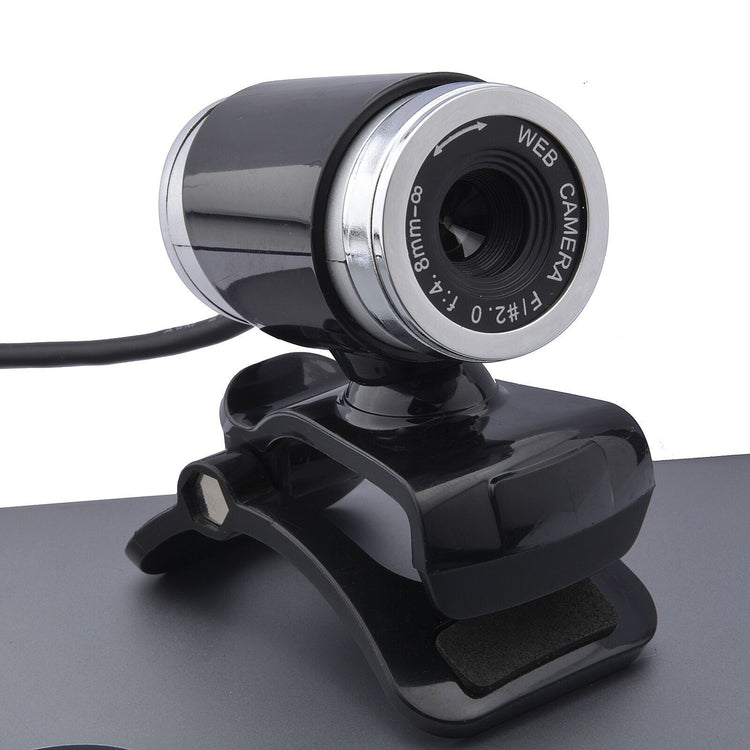 a black webcam with a clip