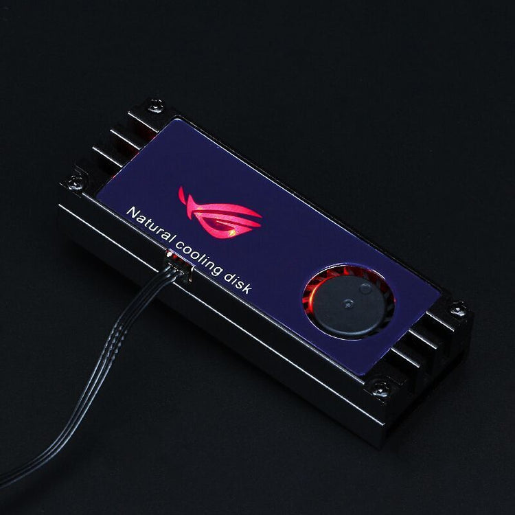a blue rectangular device with a red logo