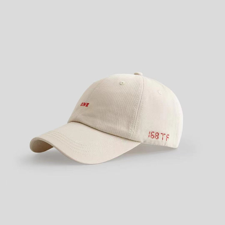 a white hat with red text
