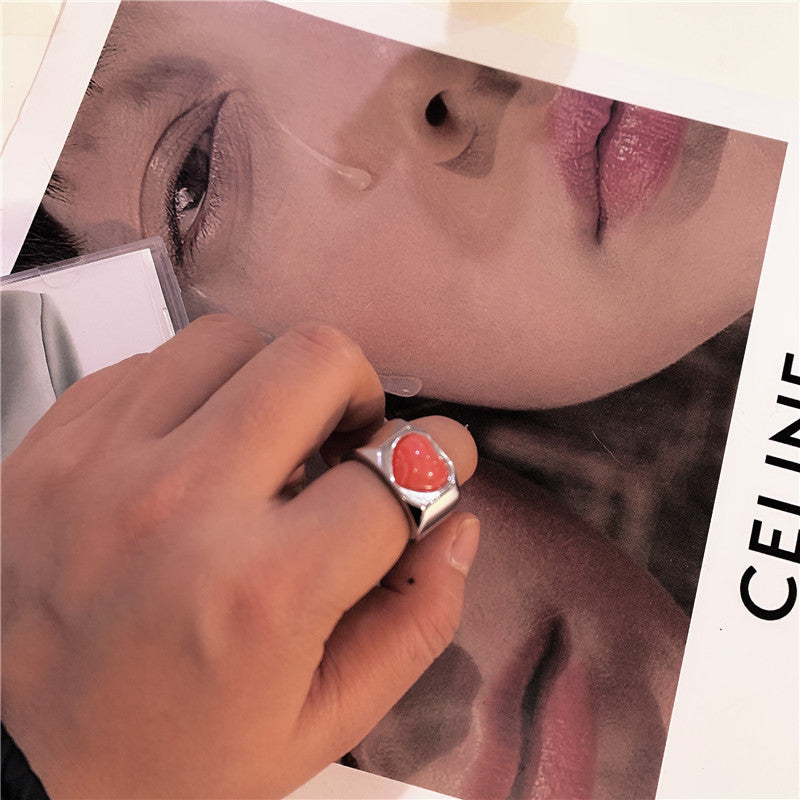 Fashion Alloy Joint Ring Love Heart Drop Oil Double Love Heart Ring