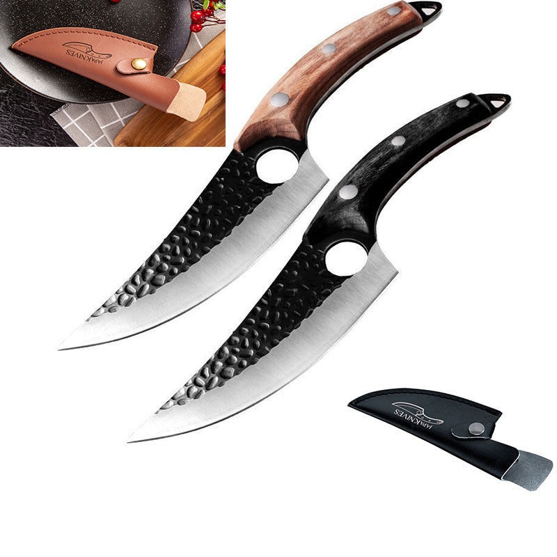 a group of knives with a leather sheath