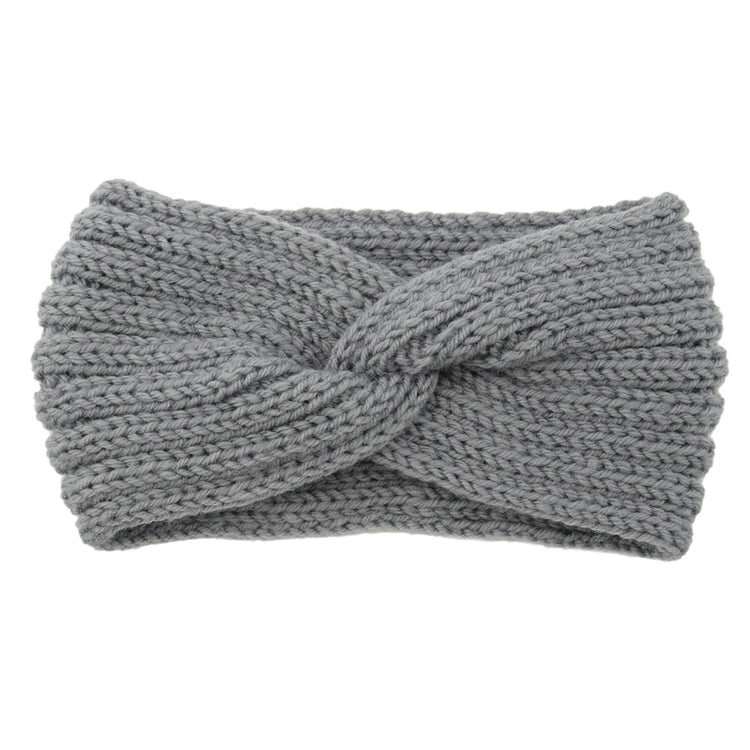 a grey knit headband with a knot