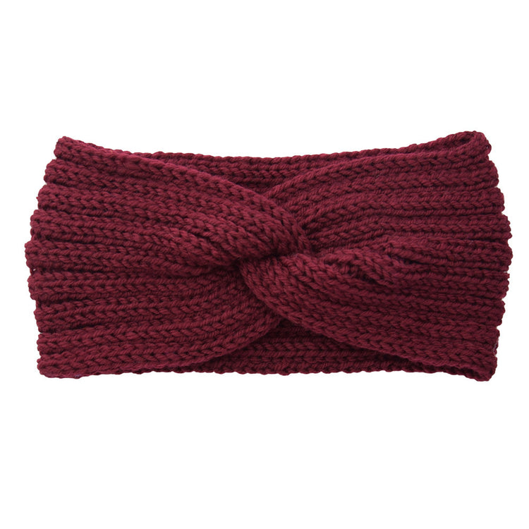 a red knit headband with a knot