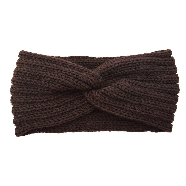 a brown knit headband with a knot