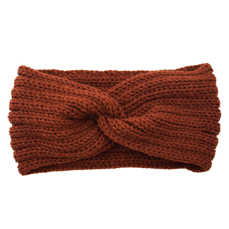 a brown knit headband with a knot