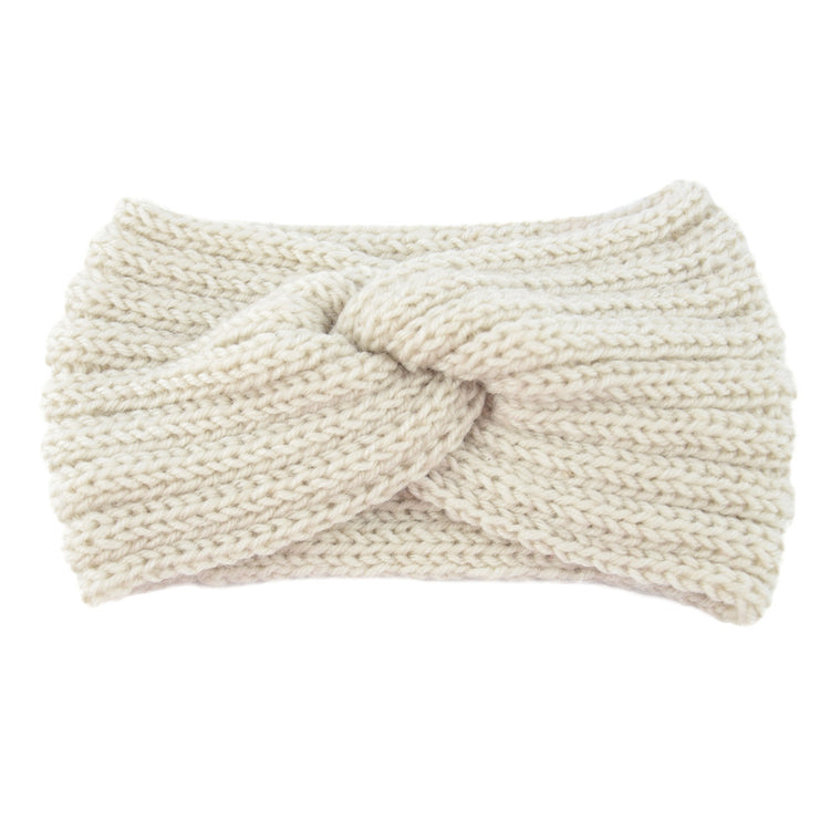 a white knit headband with a knot