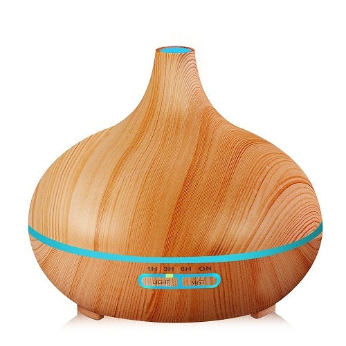 a wood aroma diffuser with blue trim